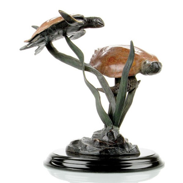 Swimming Sea Grass Tango Turtles Statue Piece Aquatic Life Sale Brass Marble